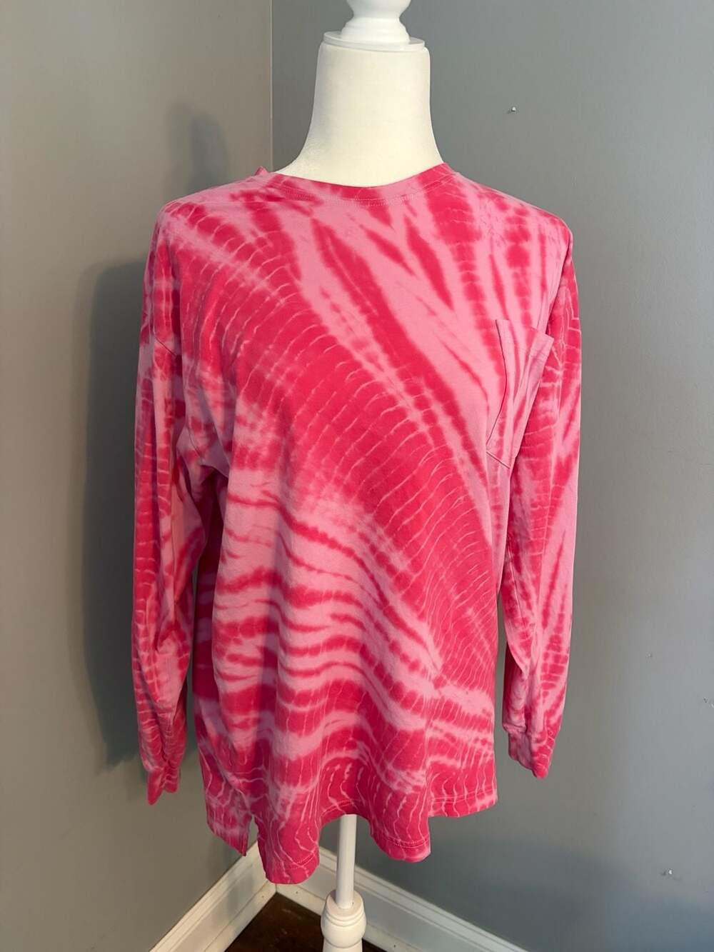 Victoria's Secret PINK Tie-Dye Long Sleeve Pocket Campus Tee Shirt Pink